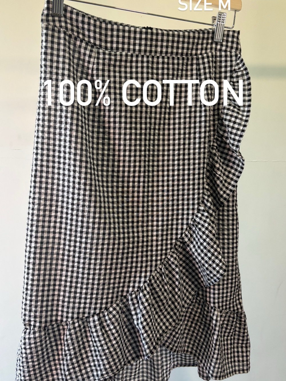 IJoah Black & White Gingham Ruffle Skirt | 100% cotton | size S